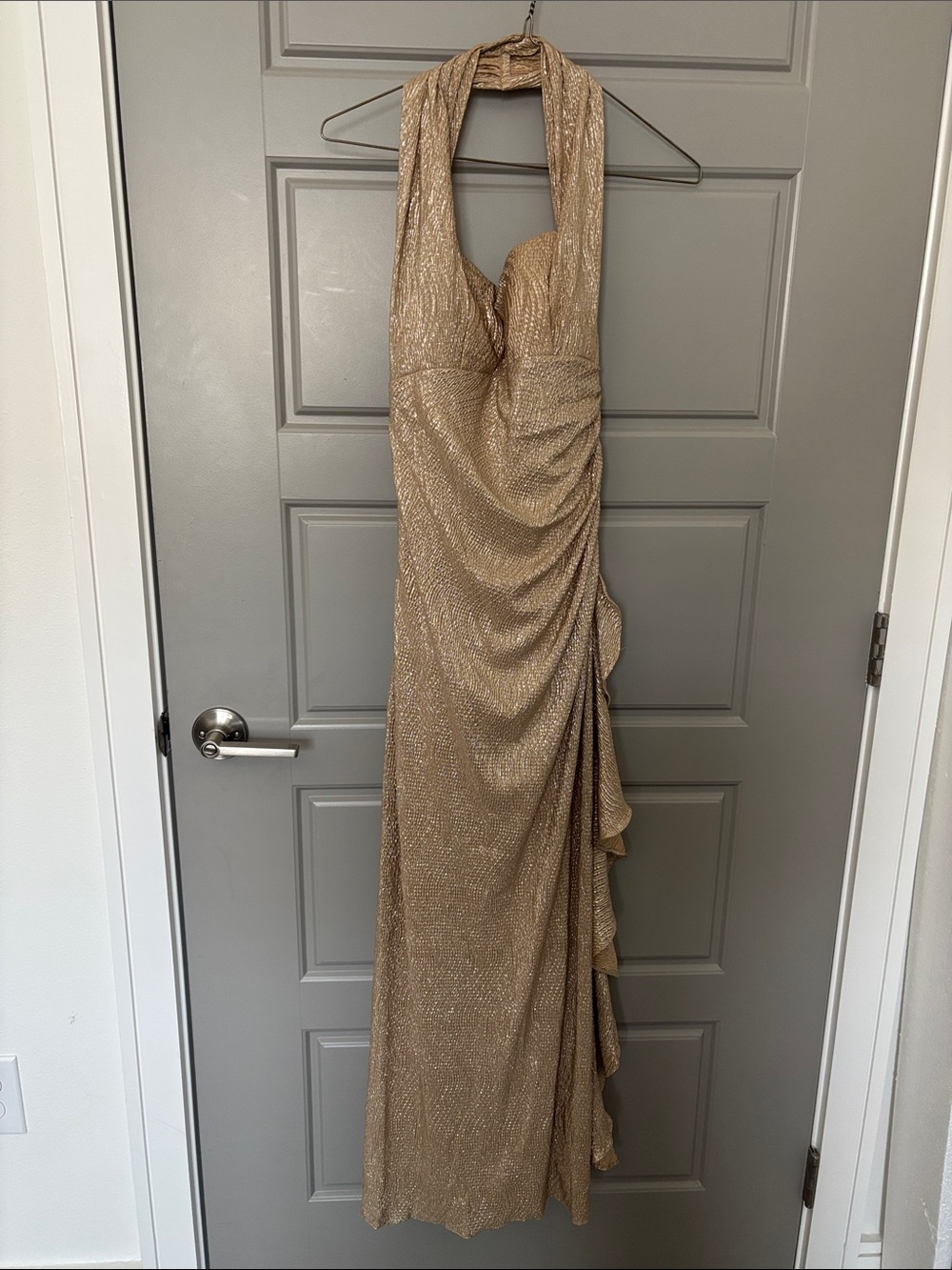 METALLIC GOLD Ruffle Halter Dress
